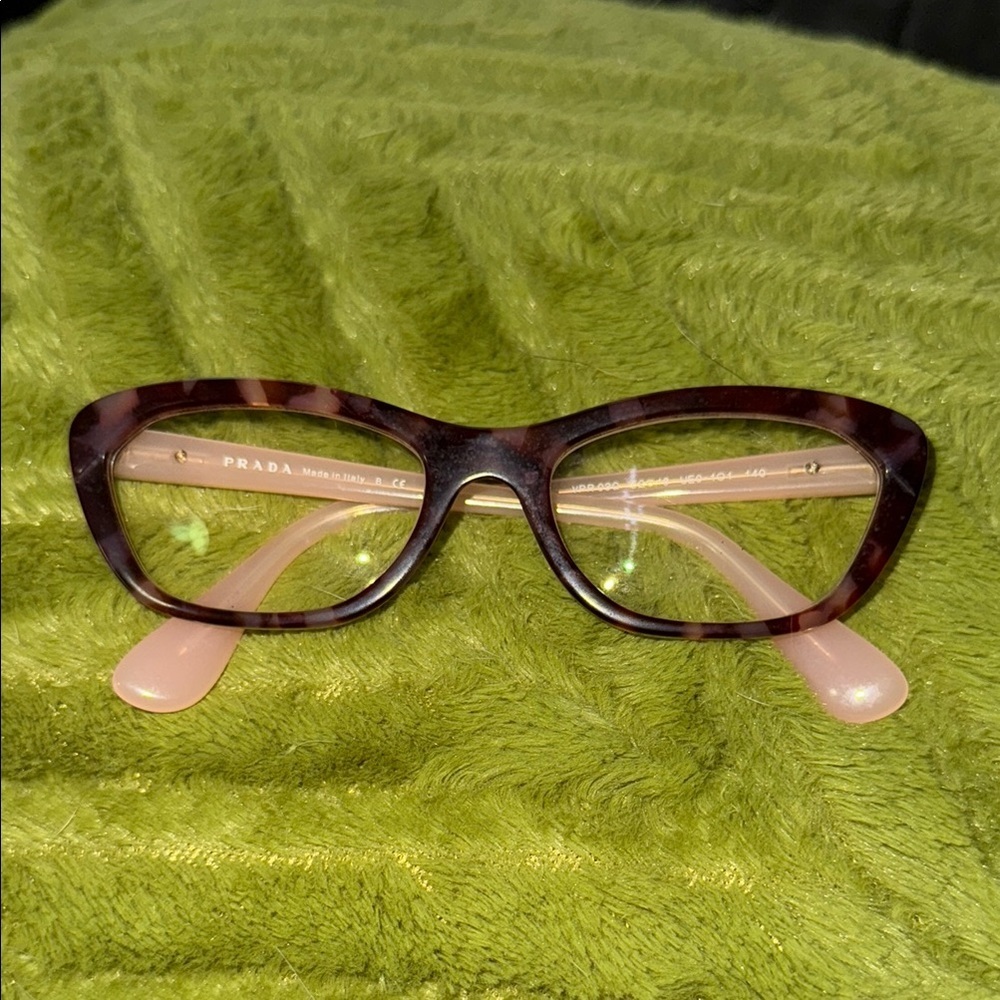 Prada Eyeglasses Frames VPR 03Q UE0-1O1 Brown Tortoise & Clear Pink 52-18-140